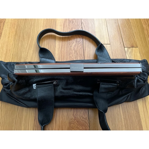 Kenneth Cole Black Leather Kiss Clasp Tote - Picture 6 of 15